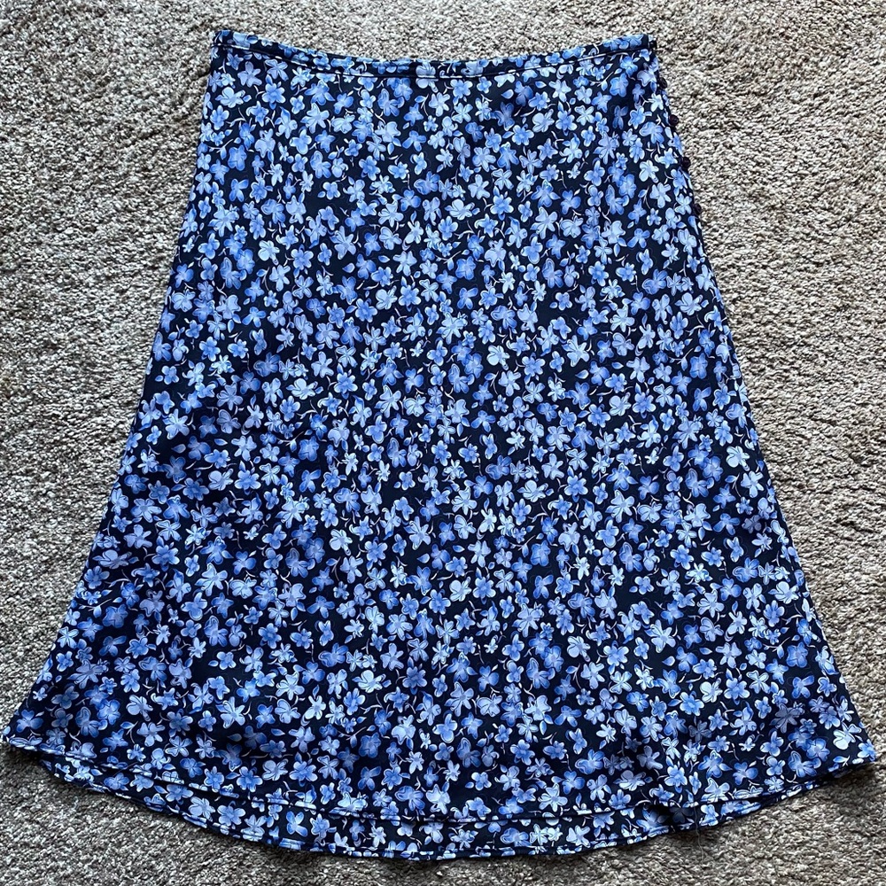 Floral midi skirt blue cute